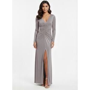 Eliza J Women's Metallic Long Sleeve Ruched Evening Gown Gold Size 6 Dress